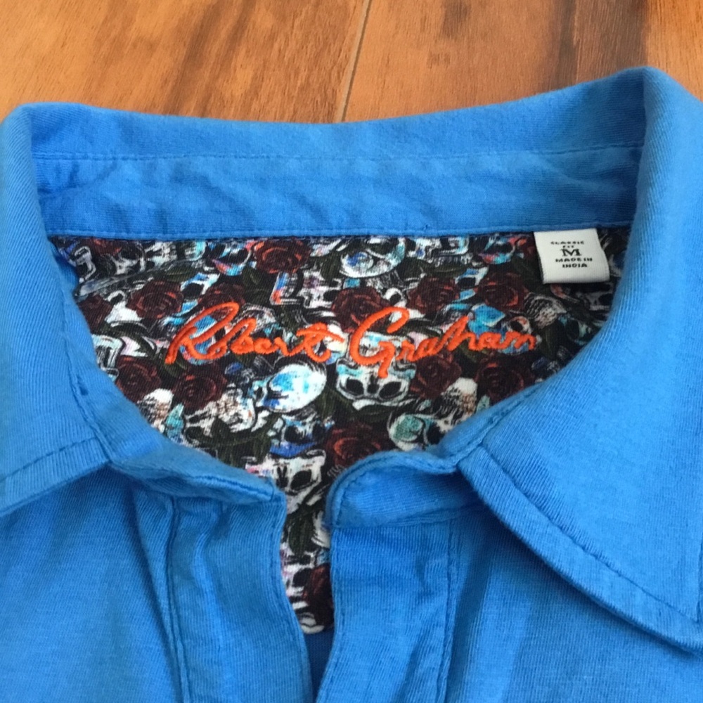 Robert Graham Jersey Polo Shirt SZ M Blue Preppy Comfortable EUC